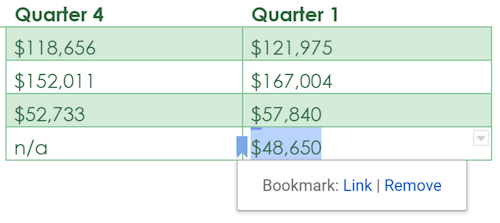 A bookmark appears to the left of the statistic within the table. A bookmark appears to the left of the statistic within the table.